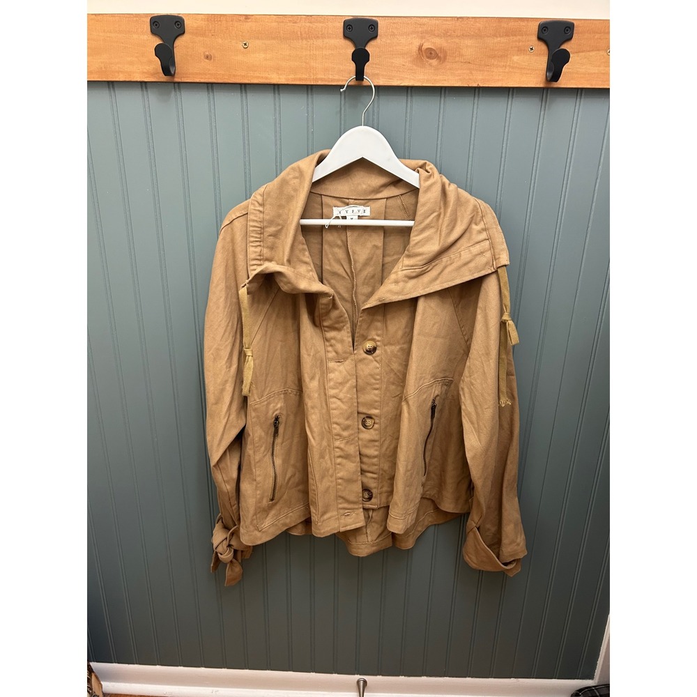Hyfve Tan Utility Jacket Funnel Neck Button Down Tie Cuff Size Medium